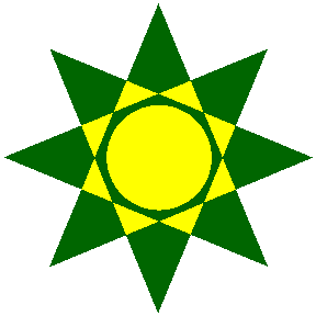 Yellow Sun on Green 8 sided Star